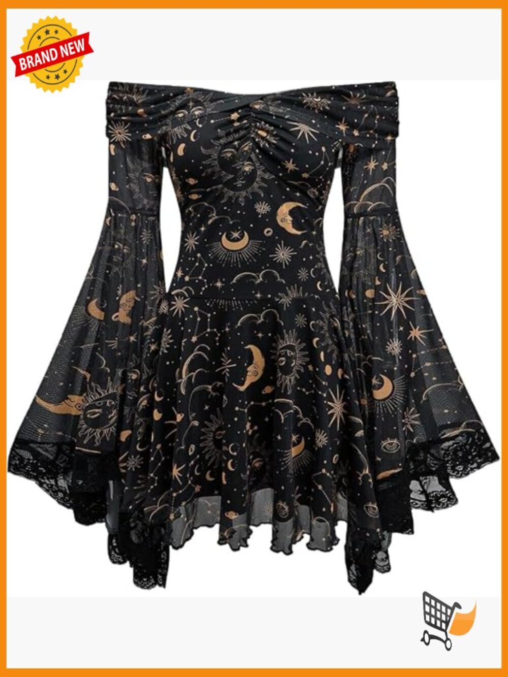 Gothic Ruffle Off Shoulder Dress with Bell Sleeves